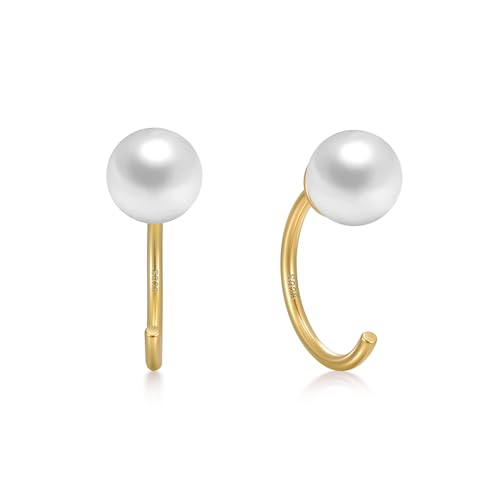Image of CHIC & ARTSY 925 Sterling Silver Half Hoop Earrings for Women, Small Huggie Hoops Set with Ball Bar Star Moon Cross & Pearl, Lightweight Comfort Fit Everyday & Sleep Earrings