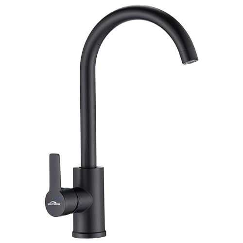 Auralum Grifo Cocina Negro, Grifos Cocina Fregadero Giratorio 360 °, Grifo de Cocina Monomando con Caño Alto, Grifo para Fregadero con Conexión G3/8