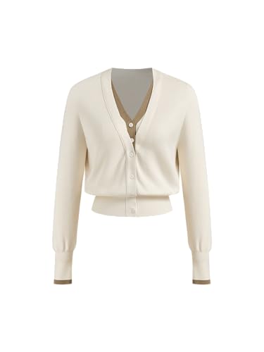 CIDER Wool-Blend Knit V-Neck Two Tone Solid Button Oversized Cardigan