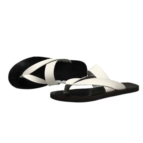 Mens Leather Flat Beach Thongs Sandals Comfortable Slip On Wide Width Ankle Strap Flat Flip Flops For Beach Vacation Casual Daily Summer Indoor Outdoor4