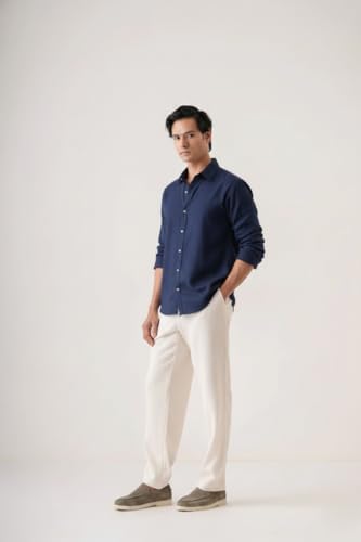 Image of CRYSTAL SKY Men Airy Linen Cotton Shirt Regular Fit Full Sleeves Solid Formal Shirt Stylish Daily Casual Office Wear