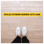 Signalétique.biz France, Signalisation de Sol, Lot de 4 Bandes de Marquage au Sol, Veuillez Attendre Derrière Cette Ligne, 100 x 10 cm (1000 x 100 mm), Adhésif Antidérapant, Coloris Rouge