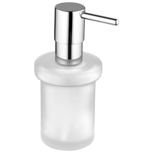 Image of Grohe Essentials Soap Dispenser for Wash Basin | Wall Mounted | 160ml Liquid Soap or Lotion Dispenser | Glass & Metal Construction | 2 Year Warranty | Chrome Finish | 40394001