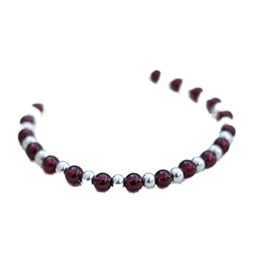 Bracelet en pierres de grenat polies de 4mm et finitions argentées LKBEADS