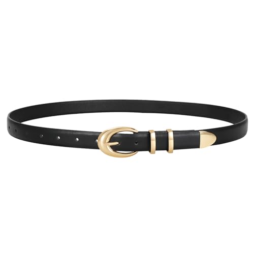 LEACOOLKEY Women's Leather Belt for Jeans Dress Pants Fashion Ladies Leather Belt with Gold Buckle
