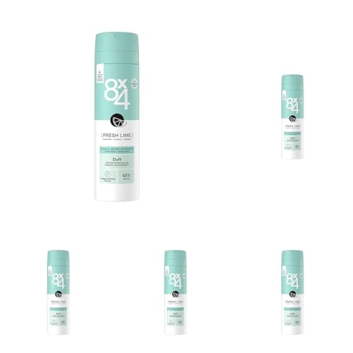 8X4 Fresh Lime Deospray, Deodorant mit frisch-fruchtigen Zitrusnoten, erfrischendes Deo ohne Aluminium (ACH) mit 48h zuverlässigem Schutz (150 ml) (Packung mit 5)