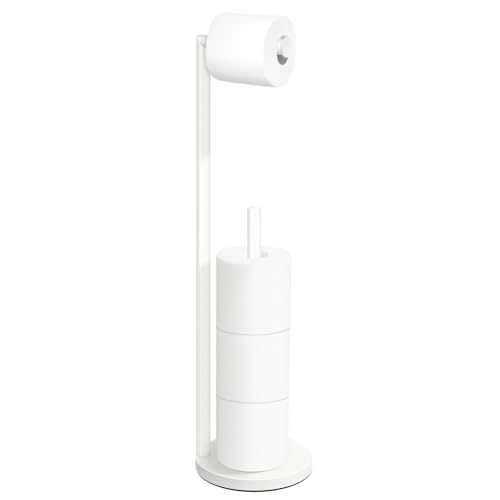 Toilet Paper Holder Stand Toilet Paper Holder Free Standing White Toilet Stand Holder for 4 Rolls Toilet Paper Storage by Bathth