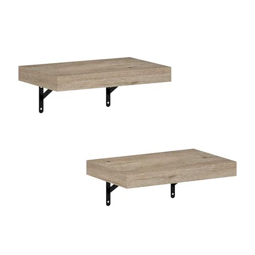 Image of Furinno Tanna Floating Shelves for Wall Set of 2, 15-Inch Wall Shelf, Triple Thick Floating Mounted Shelf, for Bathroom, Home Office, Living Room, Natural