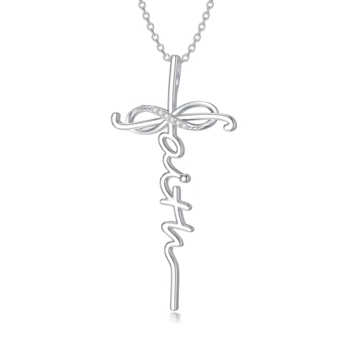 Diamond Faith Cross Necklace for Women 925 Sterling Silver Infinity Faith Pendant with Lab Grown Diamond Jewelry Gifts for Her