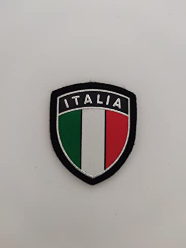 Montaggio con Velcro Toppa Patch Scudetto Italia Plastificato Bordo Argento 5,5 X 5