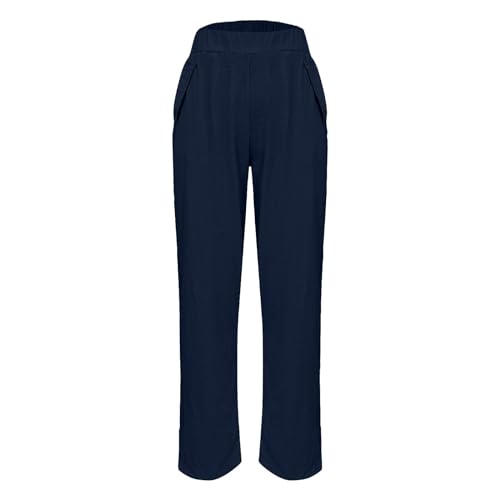 Linen Pants for Women High Waist Pants Plus Drawstring Elastic Waist Pants Trousers with Pockets Summer Casual Pants4