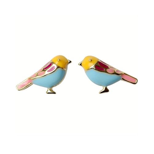 Cute Bird Stud Earrings for Women Girls 925 Sterling Silver 14k Gold Plated Tiny Small Animal Pet Enameled Blue Yellow Pink Feather Birds Tragus Post Nickel Free Piercing Ear Daity Jewelry