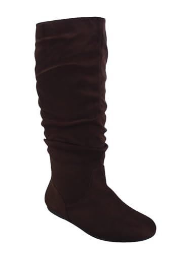 TZ Lily-01 Women's Pull Up Closed Round Toe Flat Heel Slouchy Mid-Calf Casual Boots
