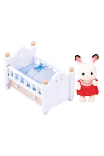 Sylvanian Families - Le bébé Lapin Chocolat et lit - Set figurine et mobilier - Plongez dans l'univers de la famille Sylvanian - Mobilier maisons de poupées...