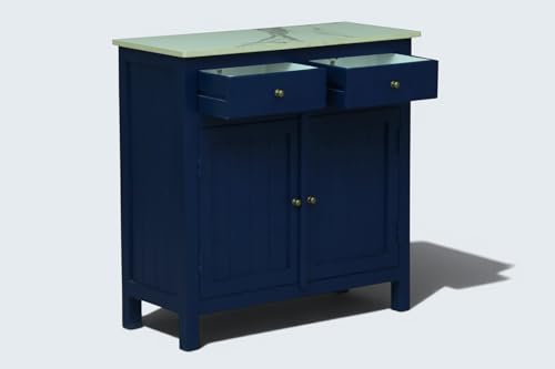 Image of Solid Wood Madrid Sideboard Cabinet (S) | Sideboard with Sintered Stone Top | Finish- Acrylic Midnight Blue