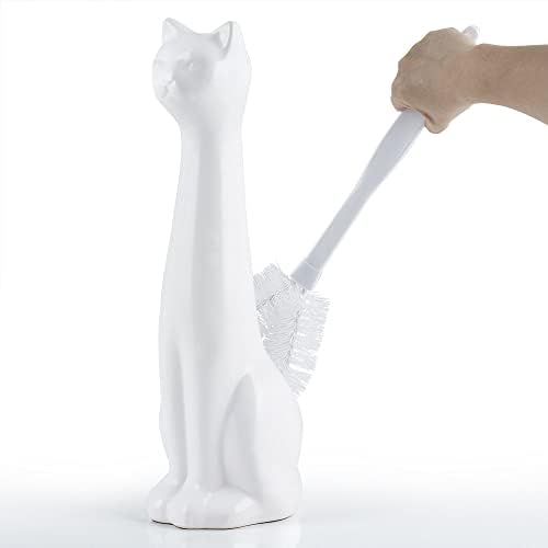 Allure Home Creation White Cat 2-Piece Toilet Brush Holder and Br...