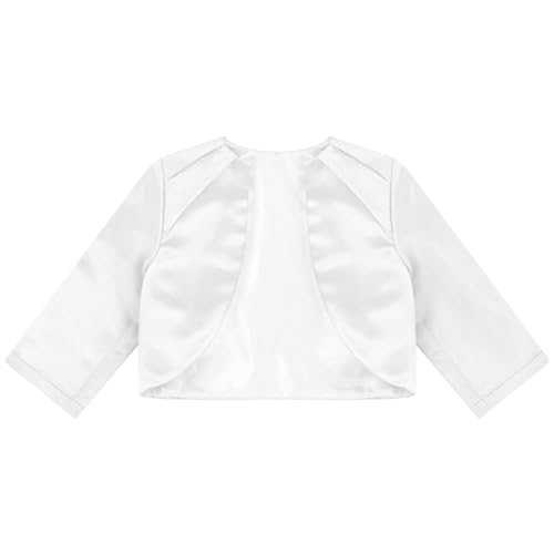 JEATHA Kids Girl 3/4 Sleeve Satin Short Cardigan Jacket Pleated Elegant Cropped Bolero Shrug for Wedding Party3