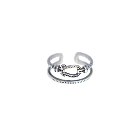 LUCKY HORSESHOE Sterling Silver Vintage Belt Buckle Double Band Open Ring