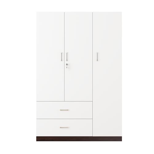 Image of VIKI Wardrobe | Wooden Almirah for Clothes,Door for Bedroom, 3 Door Wardrobe with Drawer & Hanging Space (Dark Wenge, Frosty White - 40D x 120W x 180H) | 1 Year Warranty | Free Assembly