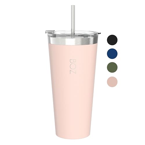 BOZ Bicchiere Termico con Cannuccia e Coperchio (650 ml, Rosa) – Tazza con Cannuccia per Bevande Calde e Fredde in Acciaio Inossidabile – Bicchiere con Cannuccia Adulti Senza BPA