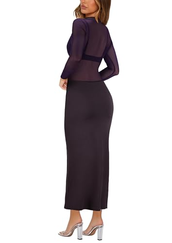 Image of Atyfuniby Women's Sexy 3 Piece Outfits Mesh See Through Ruched Midi Dresses + Crop Tank Tops + Skinny Shorts Sets Clubwear
