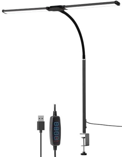 Image of LED Monitor Light Bar with Clamp, USB Powered Dimmable Desk Lamp, 3 Color Modes, Adjustable Brightness, Flexible Gooseneck, 24 Inch Eye-Caring Task Light for Study, Office & Reading