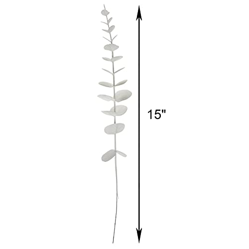 Image of Tinsow 26 Pcs Artificial Eucalyptus Stem Bulk Faux Eucalyptuses Real Touch Leaf Wedding Bouquet Centerpiece Home Decor (White, 26)
