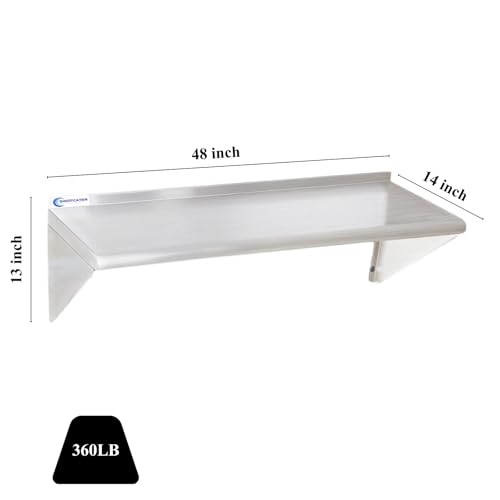 Image of 2 Pack Stainless Steel Shelf 14 inchx48 inch 360LB, Commercial Stainless Steel Shelves Wall Mounted, Heavy Duty Metal Floating Shelving for Home Kitchen, Restaurant, Garage