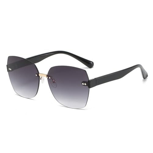 Lunettes de soleil carrées mode femme grand cadre vintage sans cadre noir protection UV400