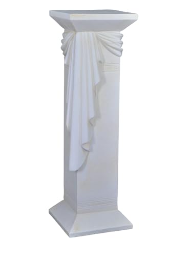 CINAR Griechische Dekosäule mit Goldener Drapierung, Antik Beistelltisch, 80 cm Höhe, 30 cm Breite, Weiß (Beige)