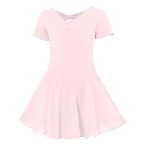 Justaucorps de danse pour fille - Manches courtes - Avec jupe en mousseline de soie - Tutu, Rose, 10-12 ans