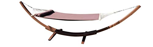 ALEOS. AS-S 410cm XXL Hängemattengestell Filled Edition Coffee Hängematte mit Gestell aus Holz Lärche mit Stabhängematte (GEPOLSTERT) inkl. Kopfkissen