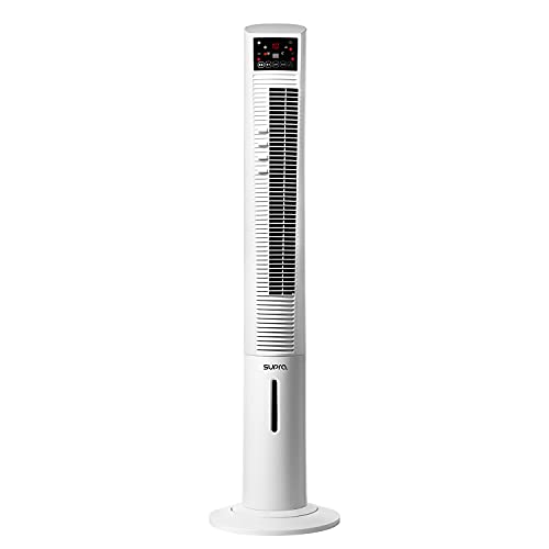 SUPRA MISTRA - Ventilador de torre, nebulizador, ventila, refresca, 3 velocidades, mando a distancia, oscilación, depósito 1.5l, control tactil, blanco