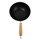 Mipcase Traditioneller Kleiner Schmiedeeisen Wok 24cm Unbeschichtete Wokpfanne für Induktionsherd und Gasherd Multifunktionales Küchengerät zum Braten Kochen und Dämpfen
