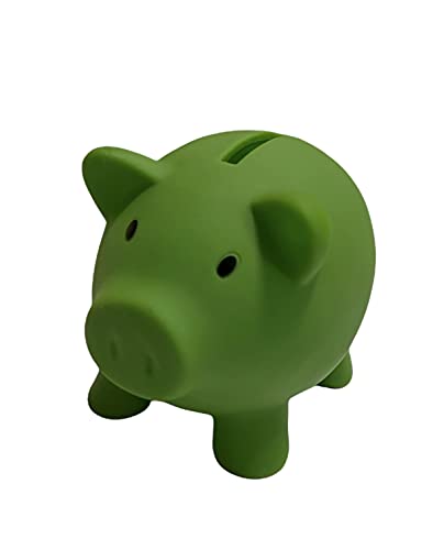 Makito Tirelire cochon en PVC avec corps doux en couleurs vives. Tirelire originale pour enfant avec bouchon. Tirelire de voyage légère et résistante. Vert olive