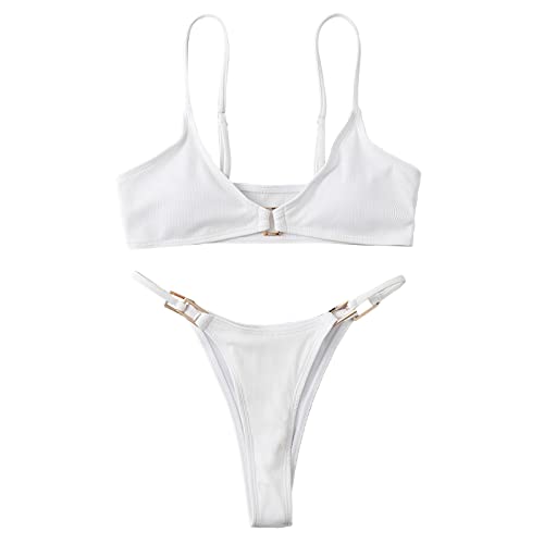 Maillot de bain 2 pièces anti-bandes avec tankini blanc à taille haute