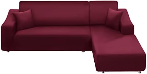 NAISI Sectional Couch Cover L Shape 2 Pieces Sofa Cover Soft Stretch Slipcovers with 2pcs Pillowcases Furniture Protector Couch Covers 3 Seater + 3 Seater(Burgundy)