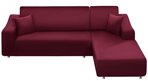 Naisi Sectional Couch Cover L Shape 2 Pieces Sofa Cover Soft Stretch Slipcovers With 2Pcs Pillowcases Furniture Protector Couch Covers 3 Seater + 3 Seater(Burgundy) #TOP25