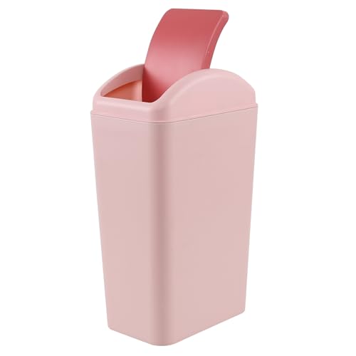 Jnktka 3.5 Gallon Swing Top Trash Can, Slim Garbage Can with Lid, Office Wastebasket Plastic Set of 1, Pink