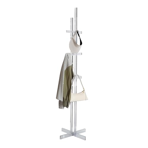 Toyarone Modern Acrylic Coat Rack, Freestanding Acrylic Coat Racks with 10 Hooks, Sturdy Coat Hanger Stand for Clothes Handbags Hats Scarves in Entryway Office Bedroom