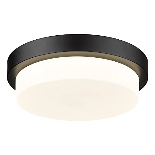 Image of 13 inch Black LED Flush Mount Ceiling Light, 24W, 5CCT | 2200LM, 2700K /3000K /4000K /5000K /6000K, Close to Ceiling Light Fixtures for Bedroom Hallway Kitchen, Milk Glass, AD-22008-L-BK