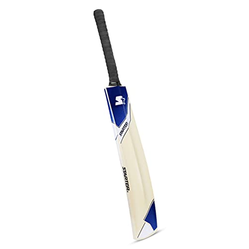 Image of Starter Poplar Willow Cricket Bat with Poplar Handle Wood for Tennis Ball- 13+ Years Kids- Full Size - Blue & White