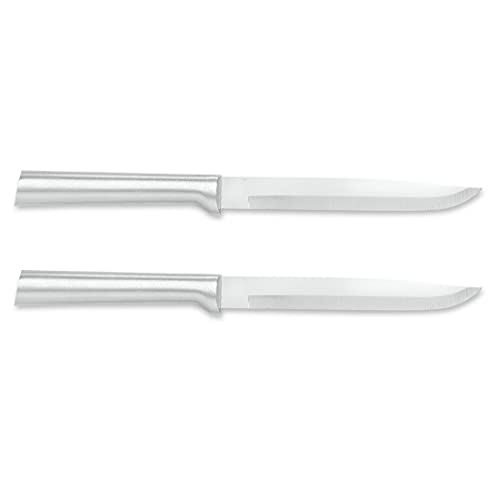 Rada Cutlery Utility Steak Knife – Stainless Steel Blade With Brushed Aluminum Handle Made In Usa, 8-5/8 Inches, 2 Pack #TOP6