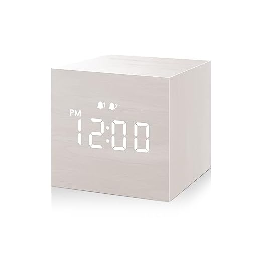 JALL Digital Alarm Clock, with Wooden Electronic LED Time Display, 3 Alarm, 2.5-inch Cubic Small Mini Wood Made Electric Clocks for Bedroom, Bedside, Desk, White