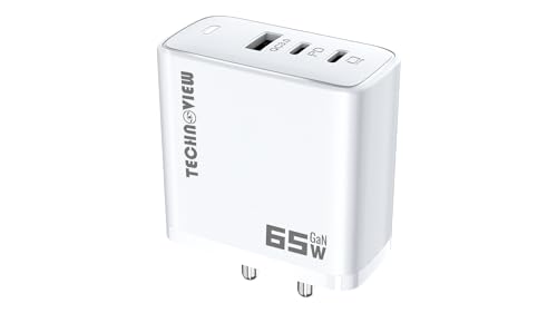 Image of TECHNOVIEW 65W Triple Port GaN Charger | PD 3.0, QC3.0, QC4.0 /PPS Fast Charging Ports | Compact Adapter | Compatible with All Flagship Apple /Android Phones and laptops (White)