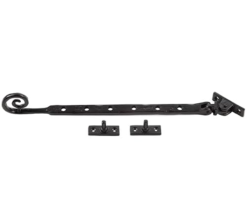 Image of Kooples Hardware Curly Tail Casement Stays – Traditional Victorian-Style Window Stays with Decorative Curled Ends – Durable Corrosion-Resistant Metal Window Fasteners (Black, 305x15x6mm)