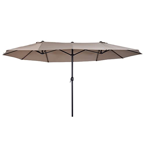 Outsunny Parasol de jardin exterieur parasol double rectangulaire 4,6L x 2,7l x 2,4H m avec ouverture fermeture manivelle, cadre en acier, toile 180 g/m², parasol pour balcon, piscine, marron