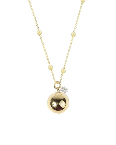 Eguzkilore Llamador de Ángeles Bola Dorada con Cadena y Motivo Plata - Colgante con Cadena - Joya para mujer embarazada primeriza
