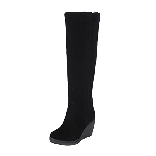 biJerou Botas de invierno para mujer, botas altas con forro térmico de felpa, cálidas y cómodas, botas largas con plataforma de cuña, botas de nieve térmicas, botas de nieve para muslo, zapatos altos