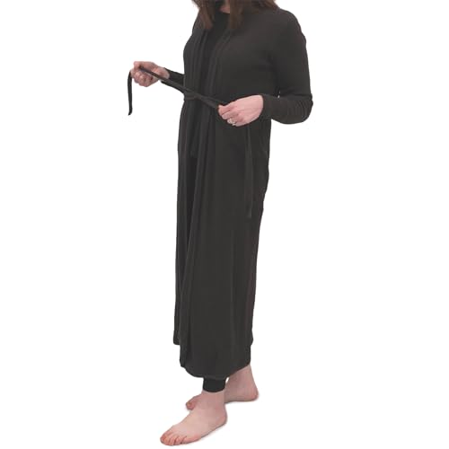 monica + andy Organic Cotton Printed Women’s Robe - Lounge Robes for Women - Lightweight Maternity Bathrobe for Expecting and Postpartum Mom, Long Mid-Calf Length (Black - Medium/Large)